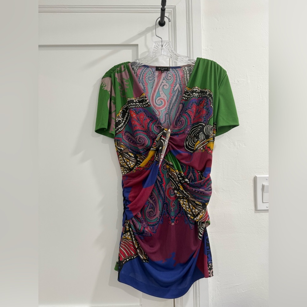 Etro multicolored short sleeve v-neck blouse